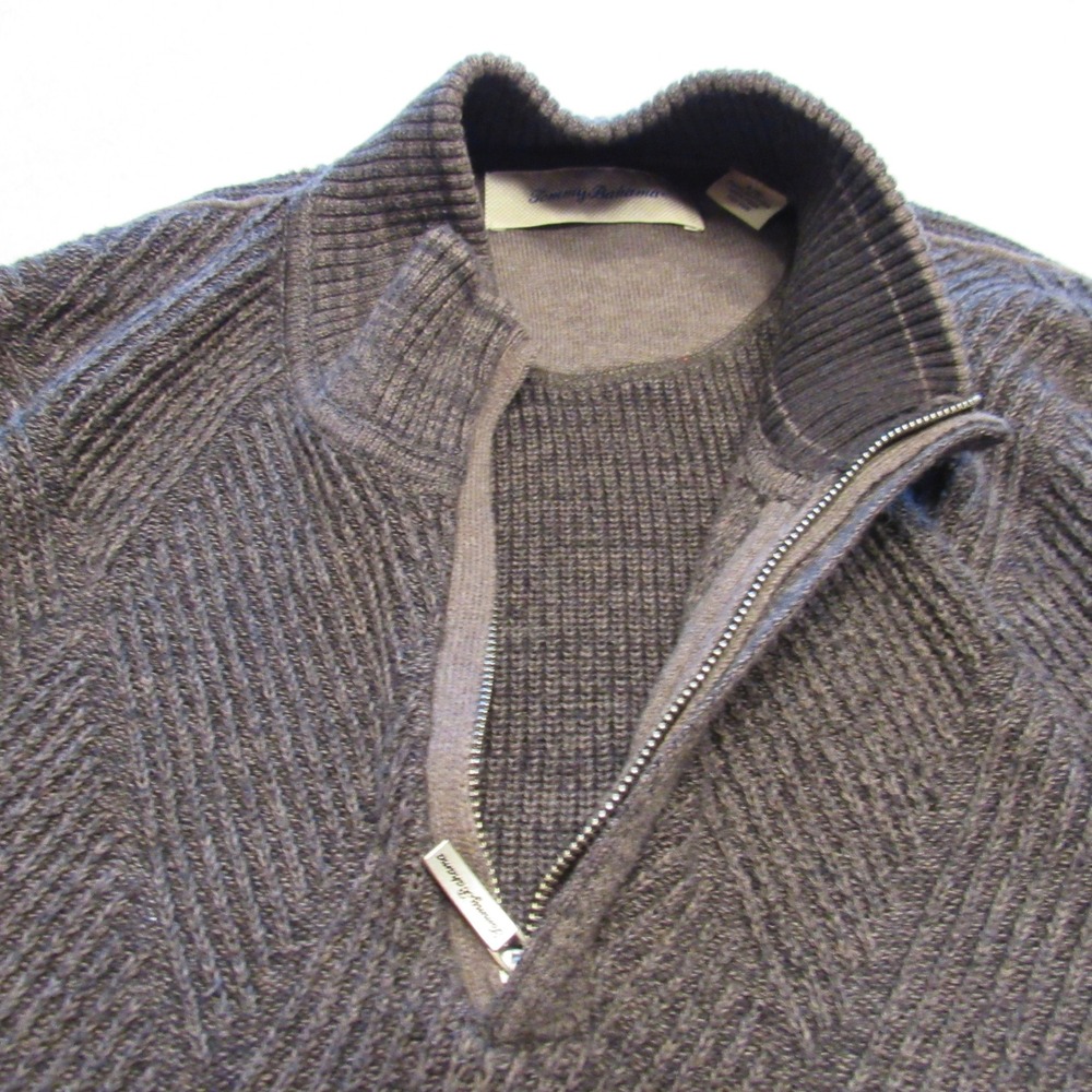Tommy Bahama Sweater Men's Large Brown Pima Cotton Quarter Zip Diamond